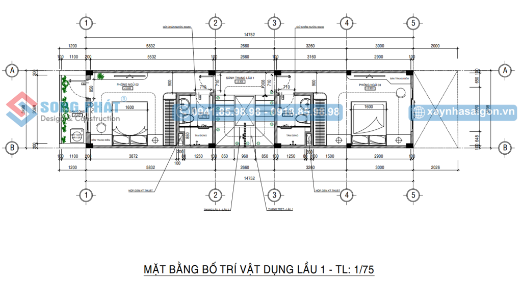 Mặt bằng bố trí vật dụng lầu 1