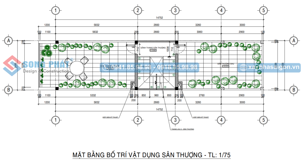 Mặt bằng bố trí vật dụng sân thượng