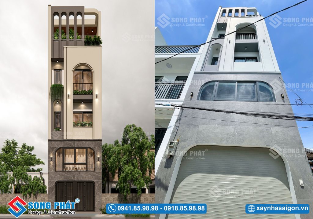 Mặt tiền hoàn thiện giống với phối cảnh