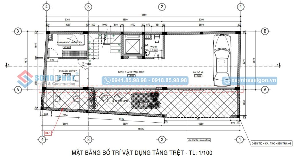 Mặt bằng bố trí vật dụng tầng trệt 