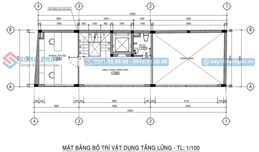 Mặt bằng bố trí vật dụng tầng lửng 