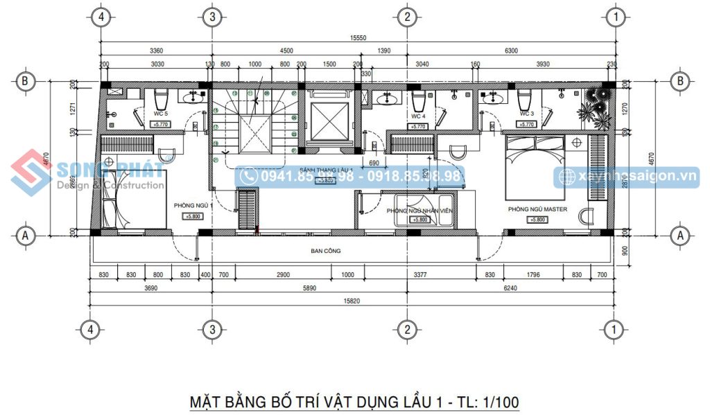 Mặt bằng bố trí vật dụng lầu 1