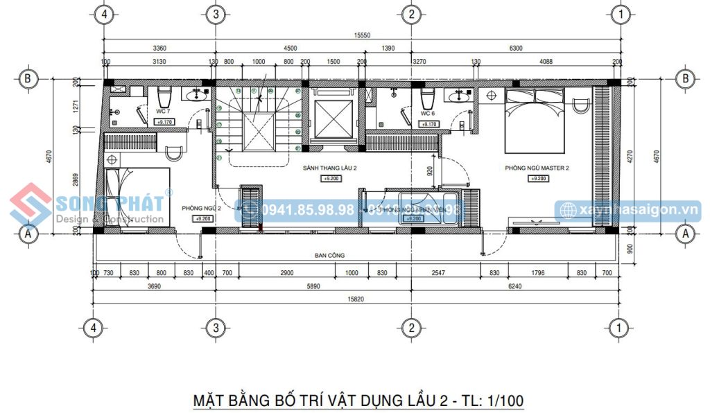 Mặt bằng bố trí vật dụng lầu 2 