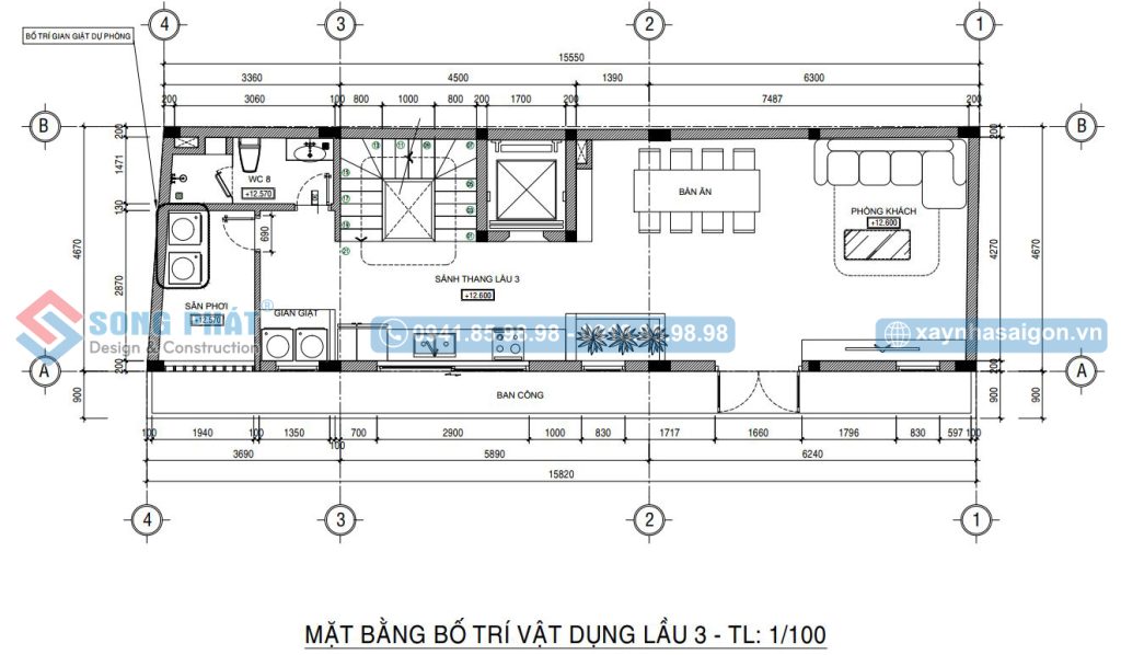 Mặt bằng bố trí vật dụng lầu 3 