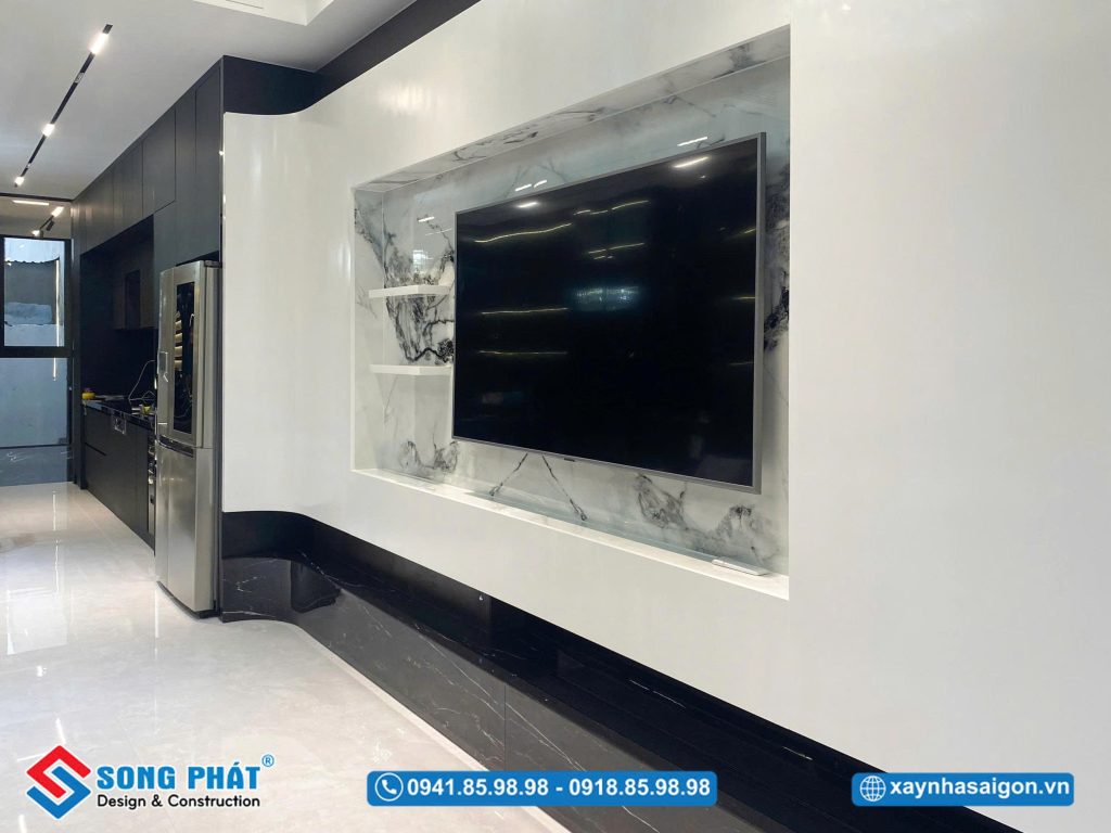 Kệ tivi thiết kế tinh gọn, hiện đại và hài hòa với tổng thể không gian.