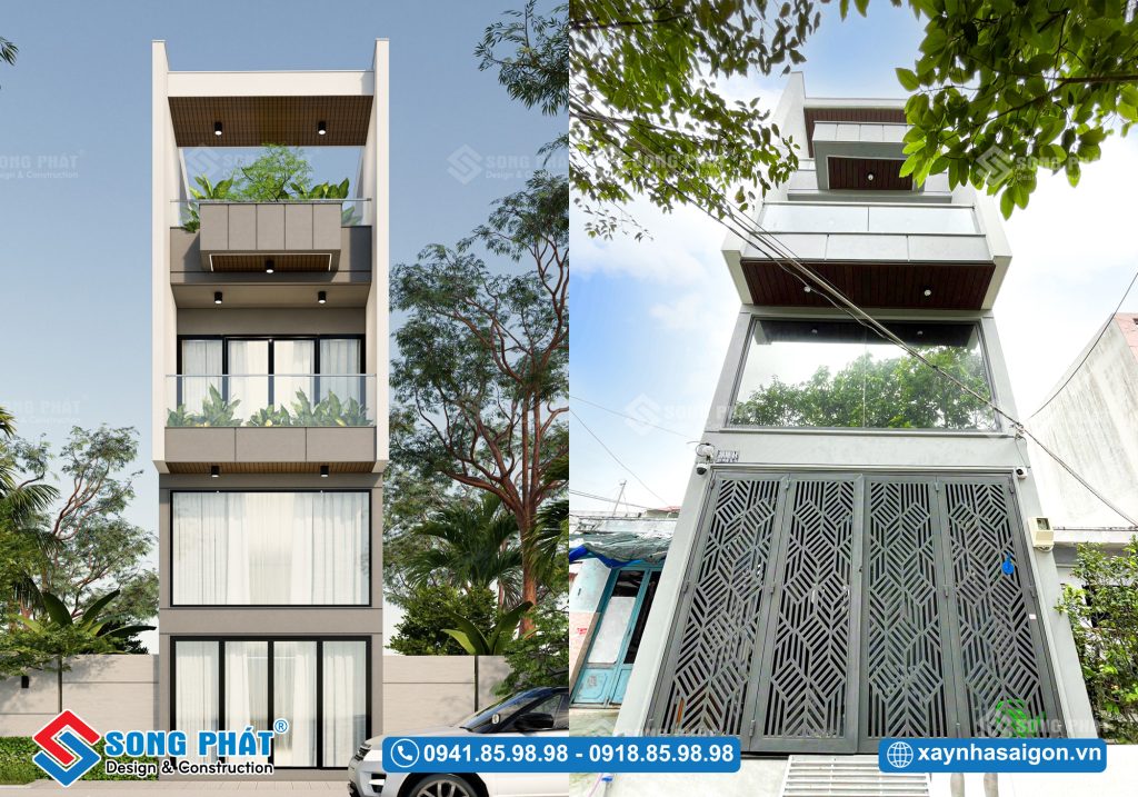 Mặt tiền nhà hoàn thiện giống với phối cảnh