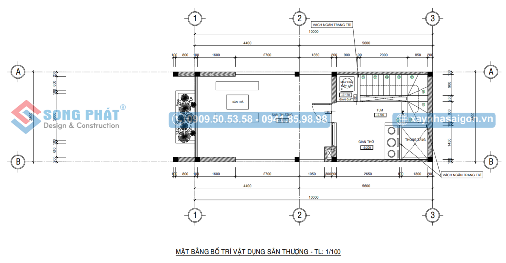 Mặt bằng bố trí vật dụng sân thượng