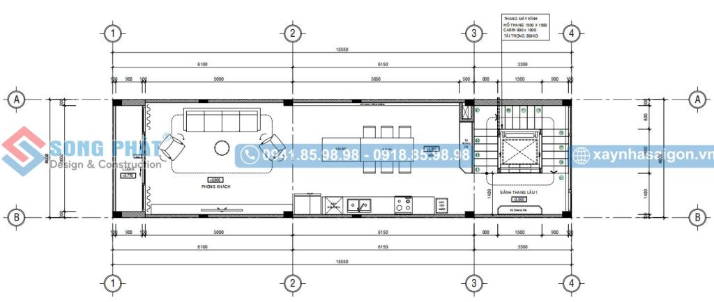 Mặt bằng bố trí vật dụng lầu 1 