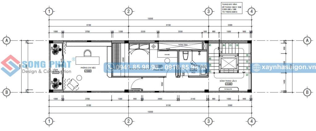 Mặt bằng bố trí vật dụng lầu 3 