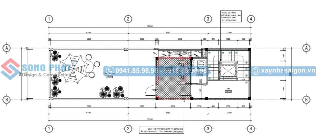 Mặt bằng bố trí vật dụng sân thượng 