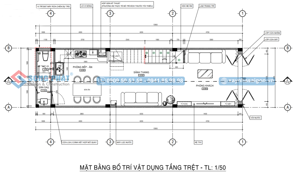 Mặt bằng bố trí vật dụng tầng trệt