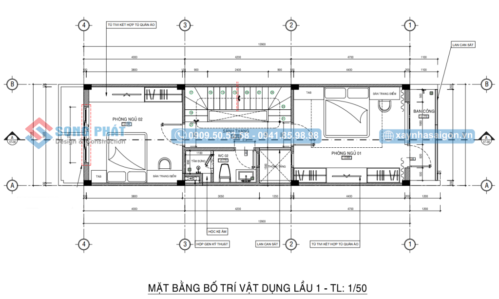 Mặt bằng bố trí vật dụng lầu 1