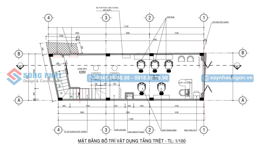 Mặt bằng bố trí vật dụng tầng trệt