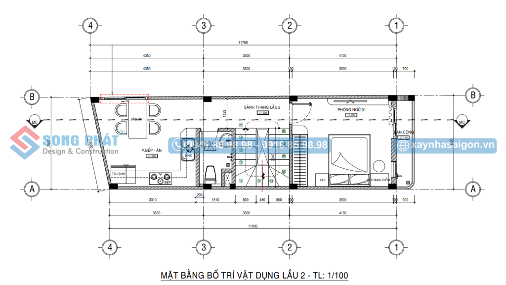 Mặt bằng bố trí vật dụng lầu 2