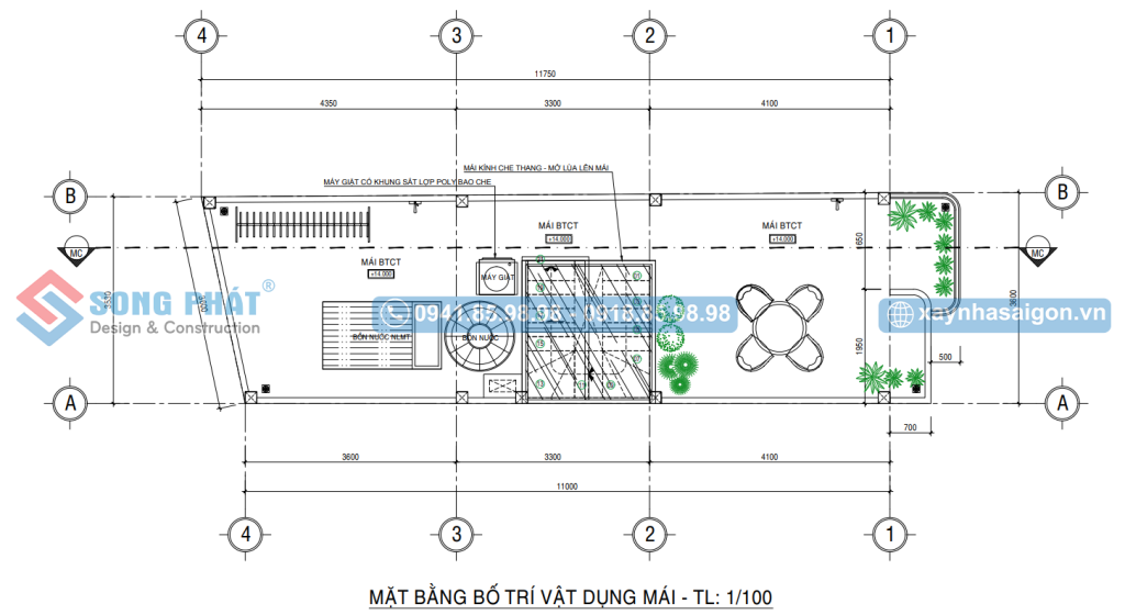 Mặt bằng bố trí vật dụng mái