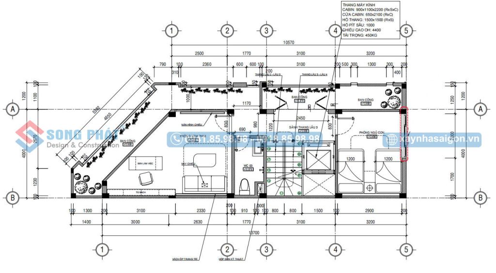 Mặt bằng bố trí vật dụng lầu 3 