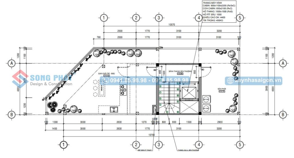 Mặt bằng bố trí vật dụng sân thượng 