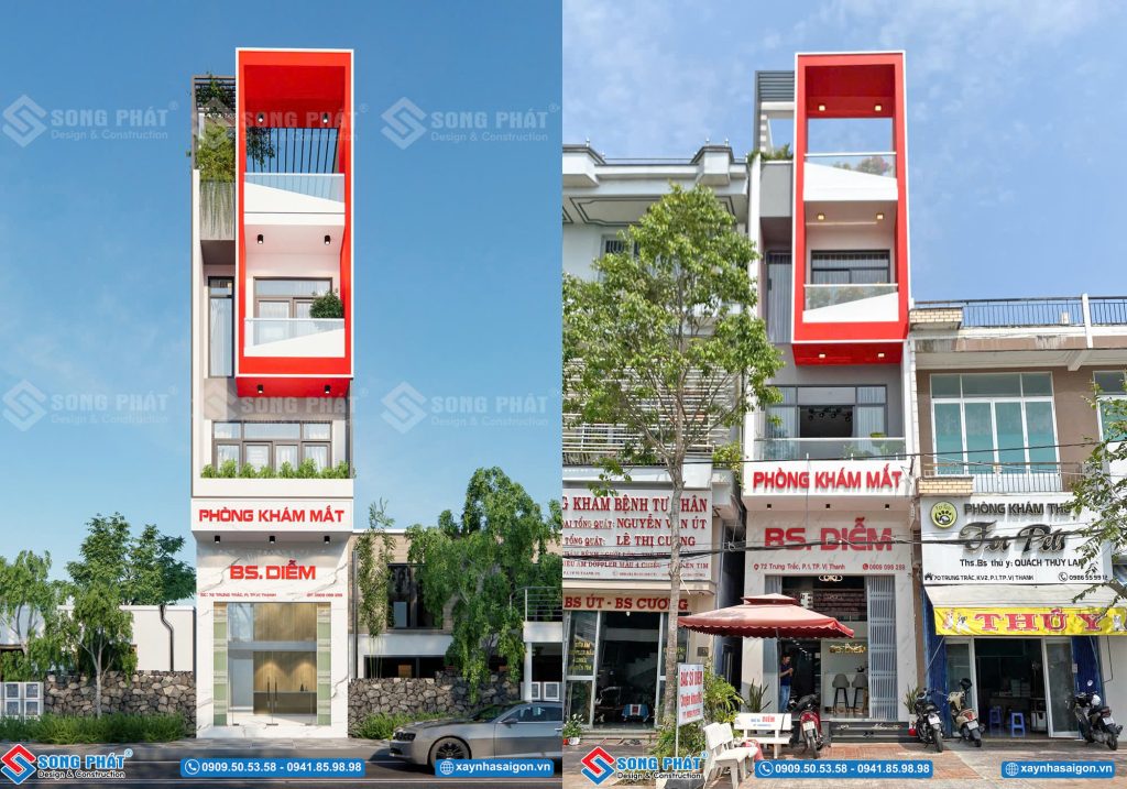 Mặt tiền nhà hoàn thiện giống với phối cảnh