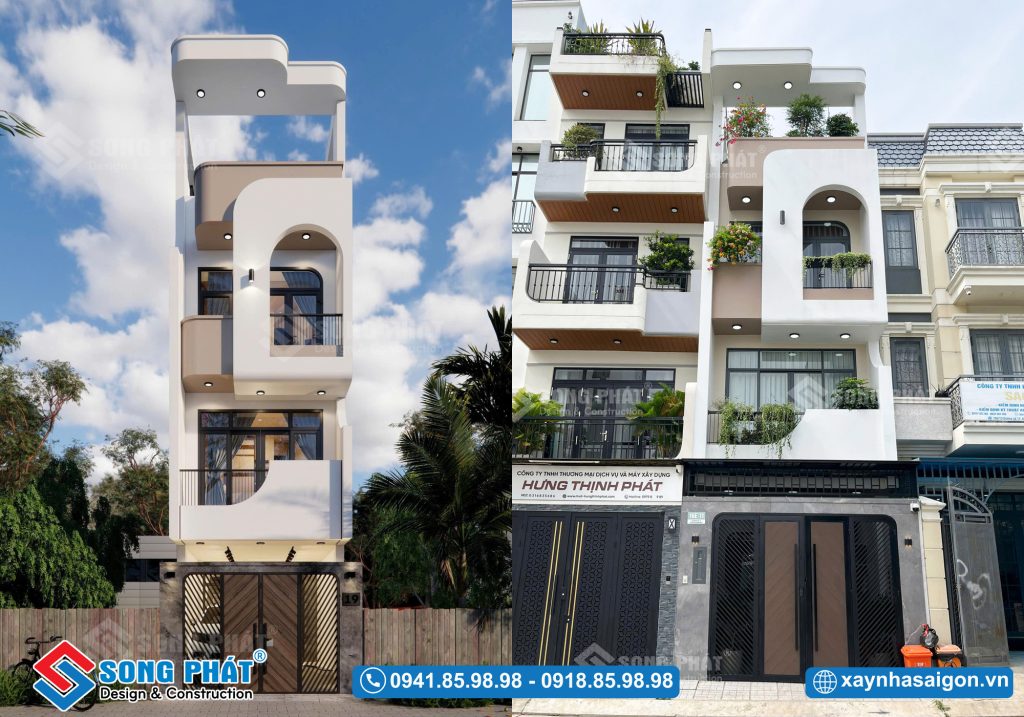 Mặt tiền hoàn thiện giống với phối cảnh
