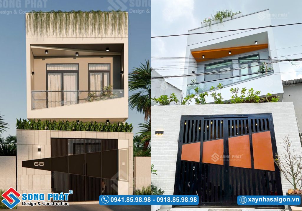 Mặt tiền hoàn thiện giống với phối cảnh