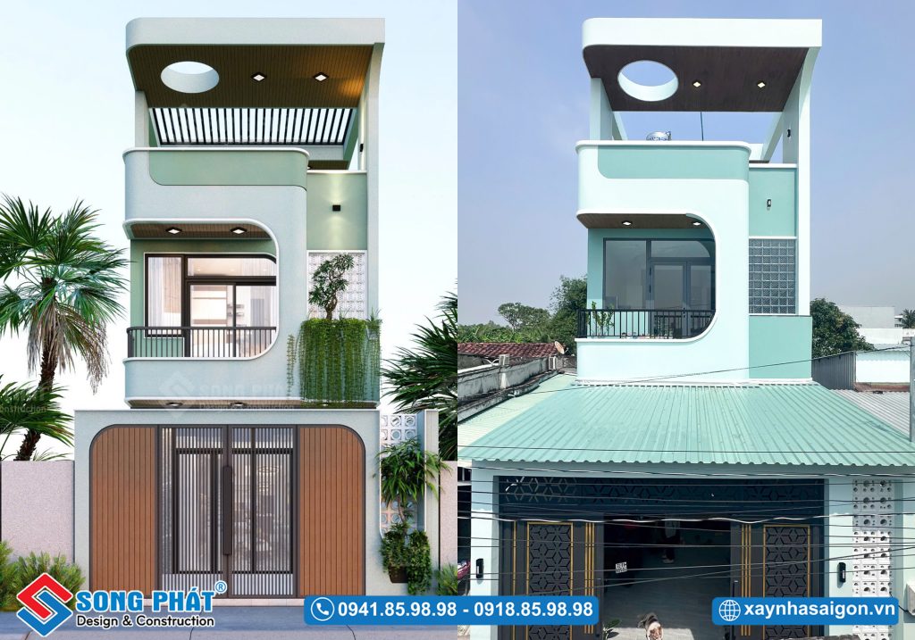 Mặt tiền hoàn thiện giống với phối cảnh