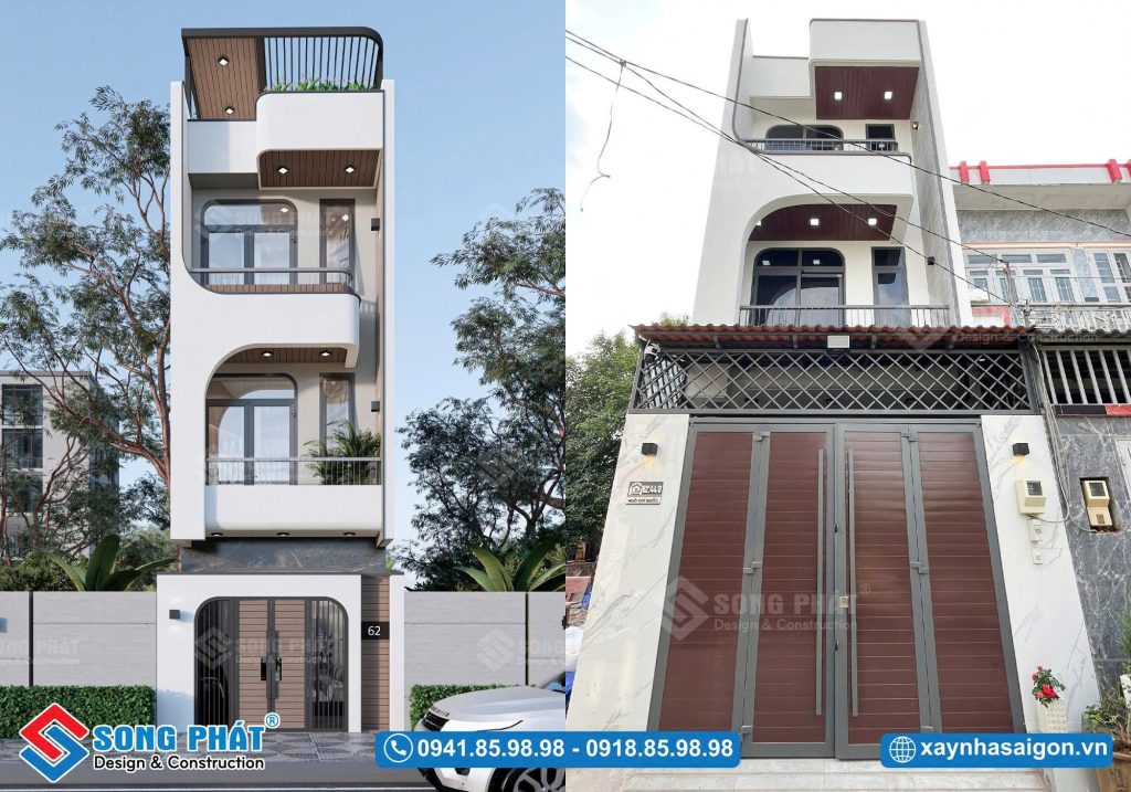 Mặt tiền hoàn thiện giống với phối cảnh