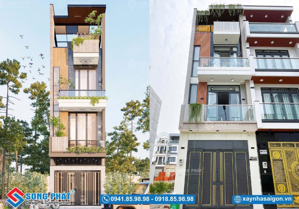 Mặt tiền hoàn thiện giống với phối cảnh