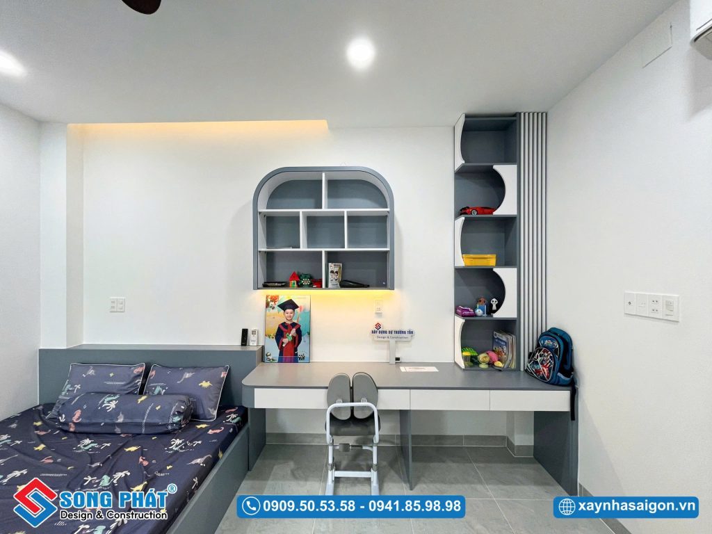 Phòng ngủ cho bé với tone xám trắng tinh giản, hiện đại