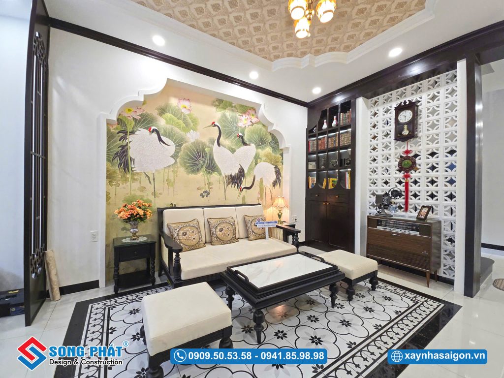 Phòng khách với được thiết kế theo phong cách Indochine độc đáo, đẹp mắt