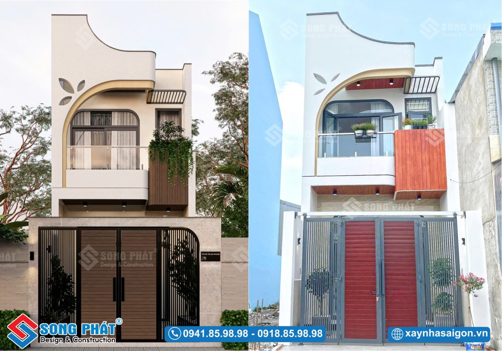 Mặt tiền nhà hoàn thiện giống phối cảnh thực tế