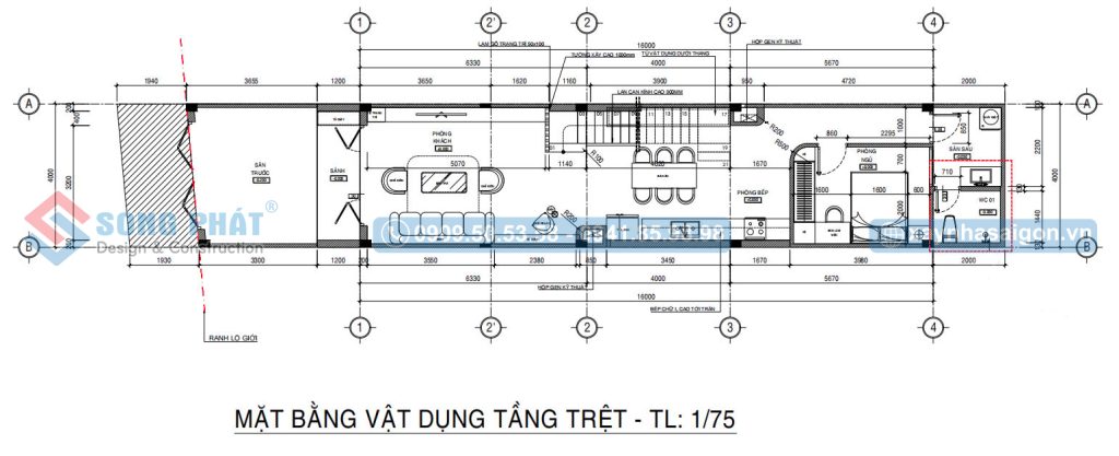 Mặt bằng bố trí vật dụng tầng trệt