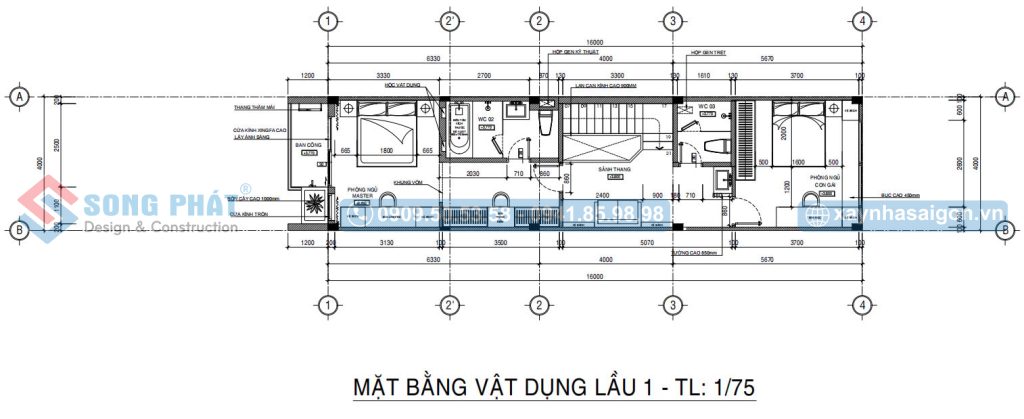 Mặt bằng bố trí vật dụng lầu 1