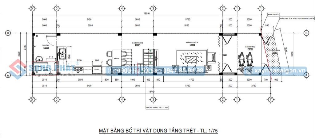 Mặt bằng bố trí vật dụng tầng trệt