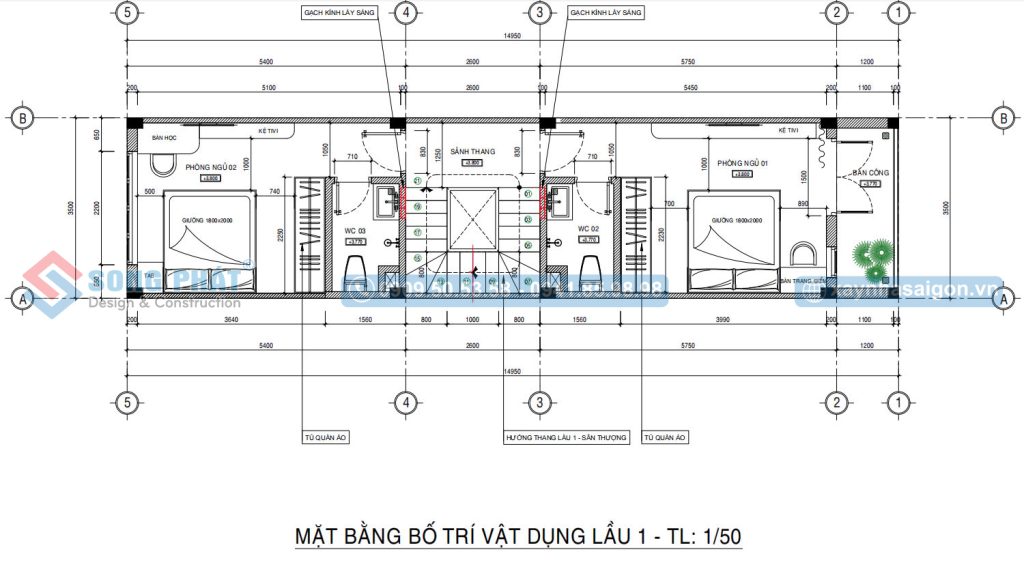 Mặt bằng bố trí vật dụng lầu 1