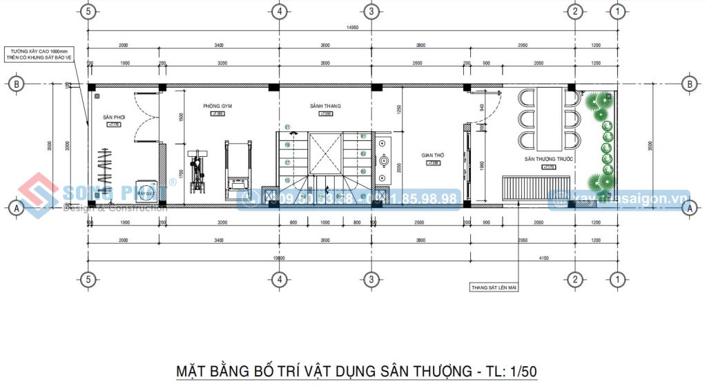 Mặt bằng bố trí vật dụng sân thượng