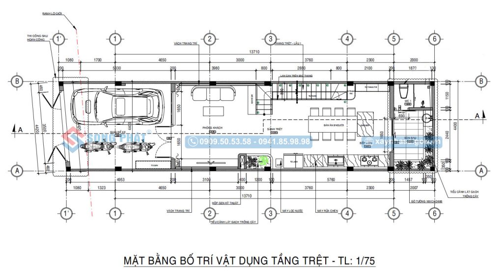 Mặt bằng bố trí vật dụng tầng trệt