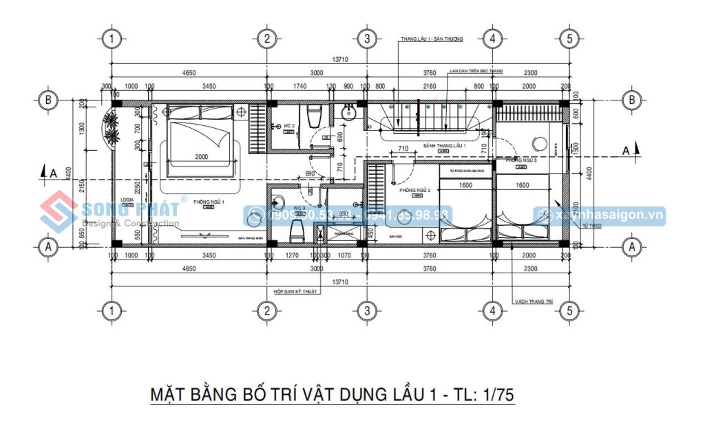 Mặt bằng bố trí vật dụng lầu 1