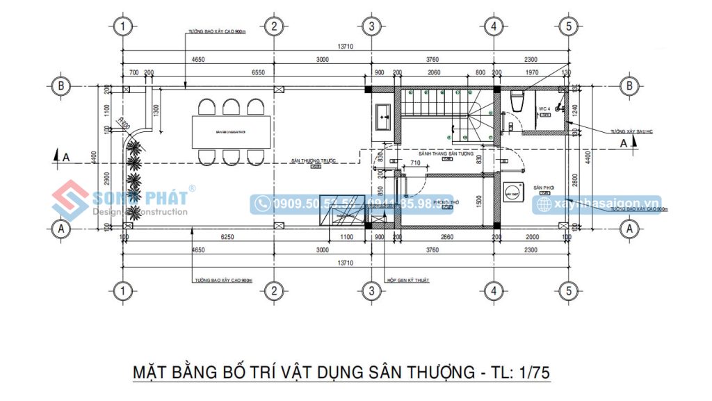 Mặt bằng bố trí vật dụng sân thượng