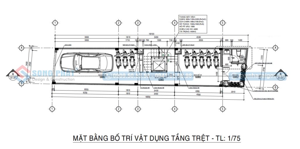 Mặt bằng bố trí vật dụng tầng trệt