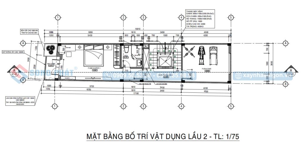 Mặt bằng bố trí vật dụng lầu 2