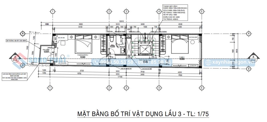 Mặt bằng bố trí vật dụng lầu 3