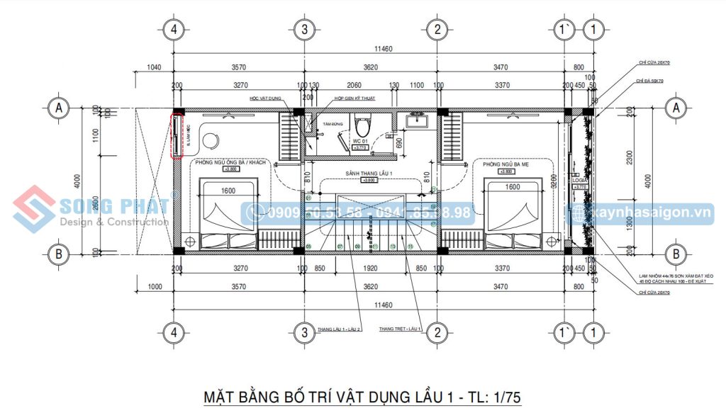 Mặt bằng bố trí vật dụng lầu 1