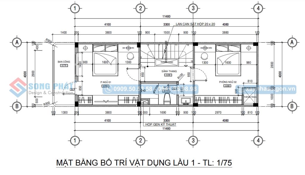 Mặt bằng bố trí vật dụng lầu 1