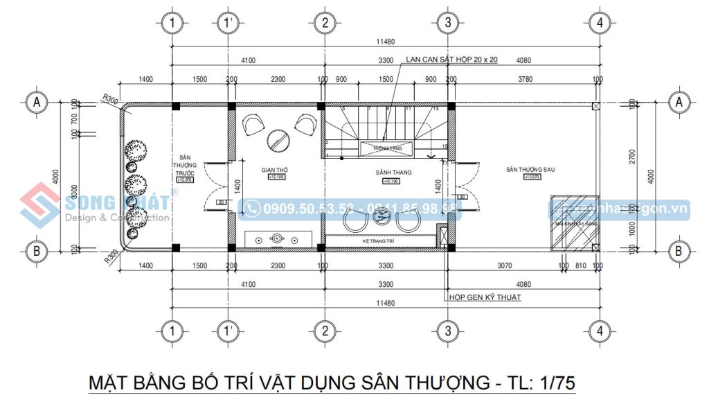 Mặt bằng bố trí vật dụng sân thượng