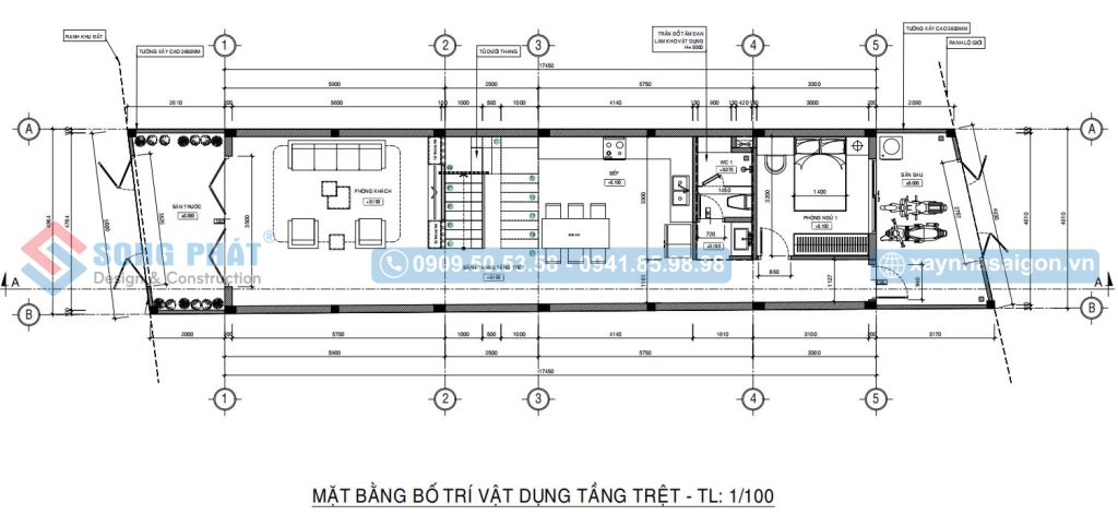 Mặt bằng bố trí vật dụng tầng trệt