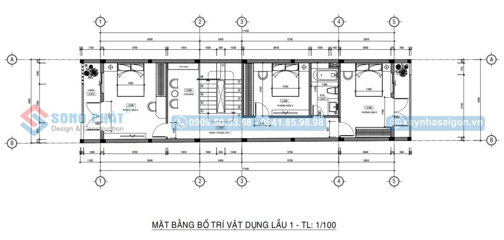 Mặt bằng bố trí vật dụng lầu 1