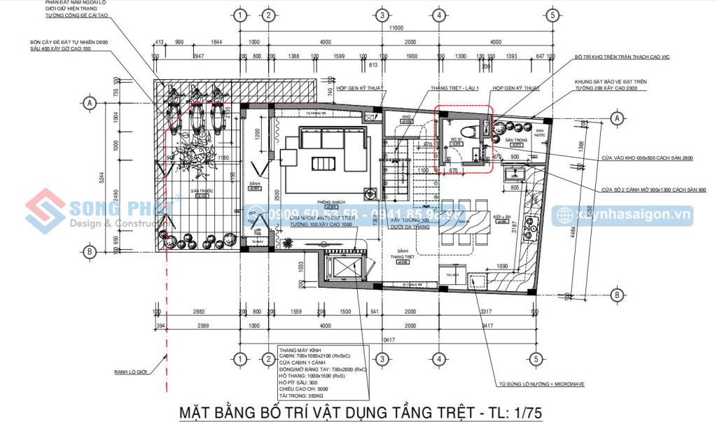 Mặt bằng bố trí vật dụng tầng trệt