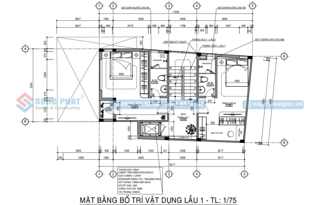 Mặt bằng bố trí vật dụng lầu 1