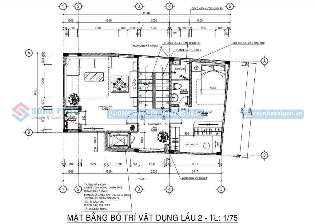 Mặt bằng bố trí vật dụng lầu 2