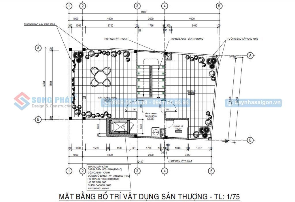 Mặt bằng bố trí vật dụng sân thượng